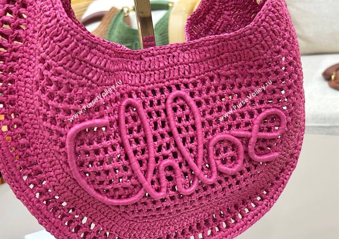 Chloe Summer Banana hobo bag in raffia straw Pink 2025 1668 (YY-250626087)