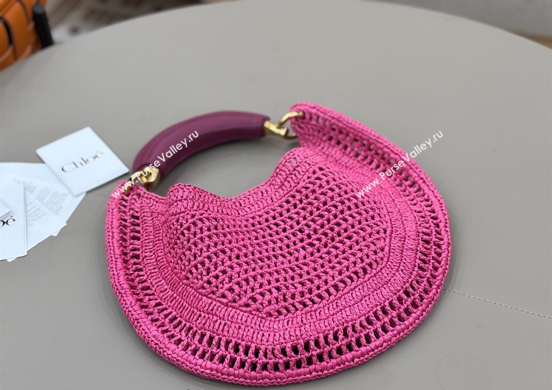 Chloe Summer Banana hobo bag in raffia straw Pink 2025 1668 (YY-250626087)