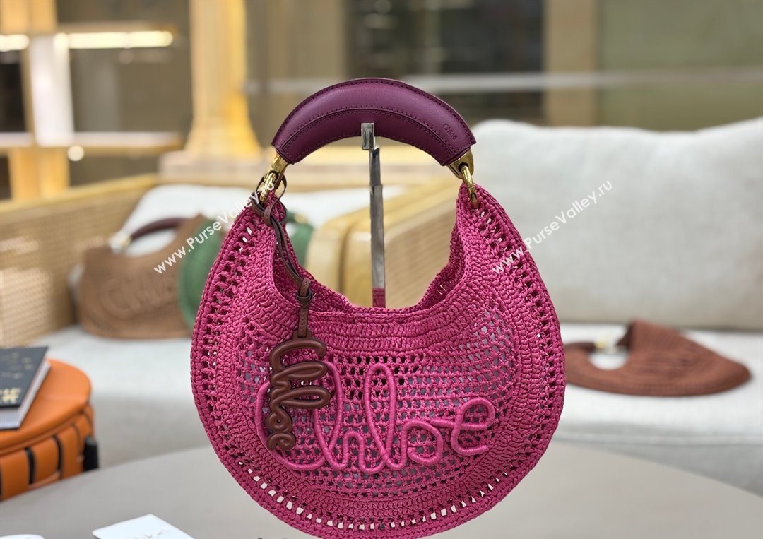 Chloe Summer Banana hobo bag in raffia straw Pink 2025 1668 (YY-250626087)