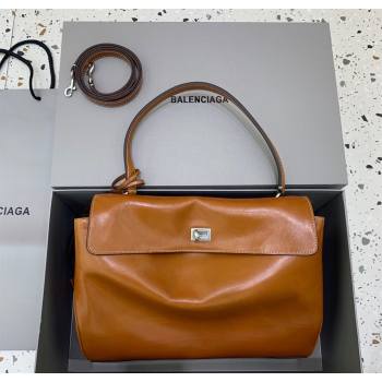 Balenciaga Rodeo Medium Handbag in smooth calfskin Brown/Silver 2024 78972 (JM-250626076)