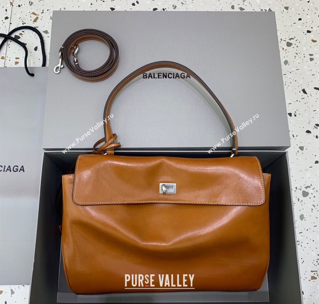 Balenciaga Rodeo Medium Handbag in smooth calfskin Brown/Silver 2024 78972 (JM-250626076)