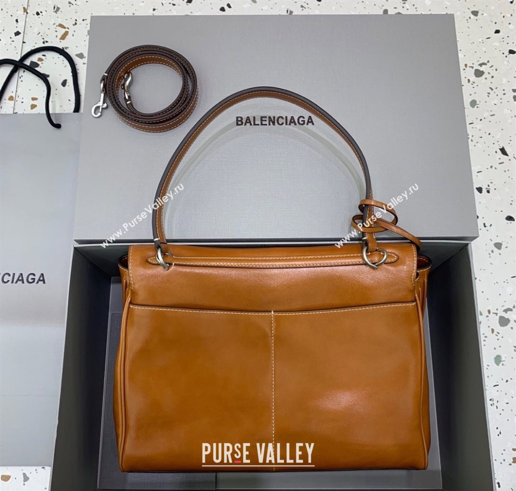 Balenciaga Rodeo Medium Handbag in smooth calfskin Brown/Silver 2024 78972 (JM-250626076)