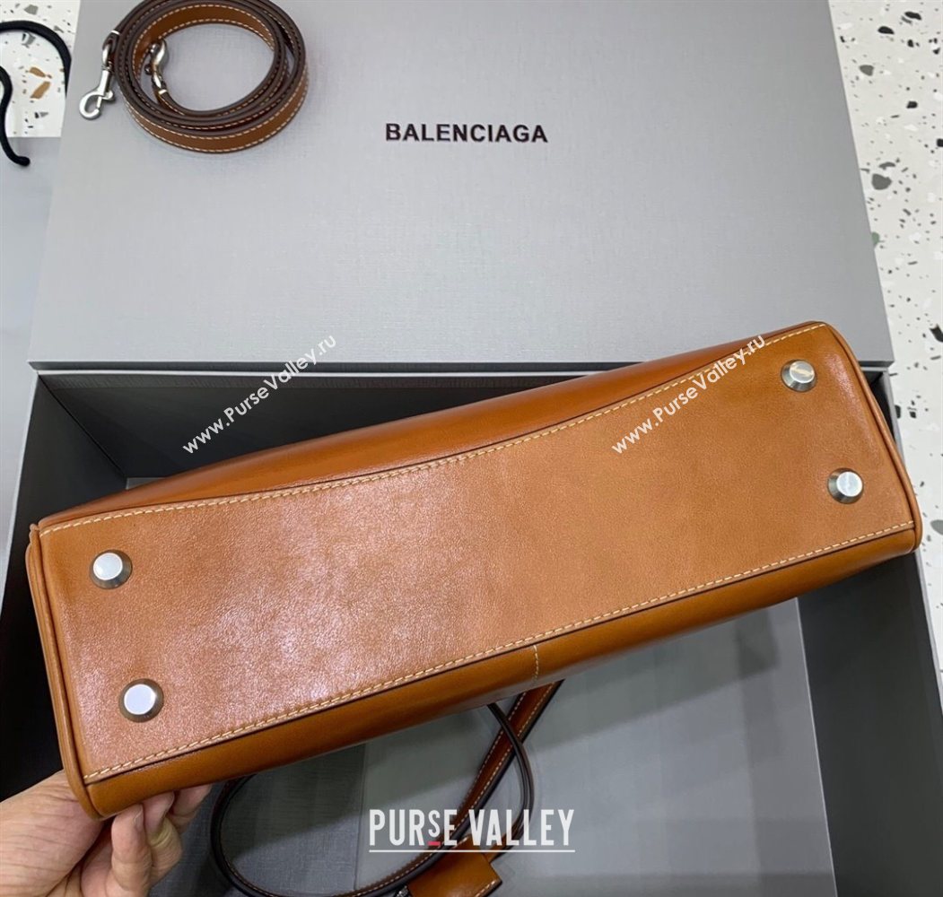 Balenciaga Rodeo Medium Handbag in smooth calfskin Brown/Silver 2024 78972 (JM-250626076)