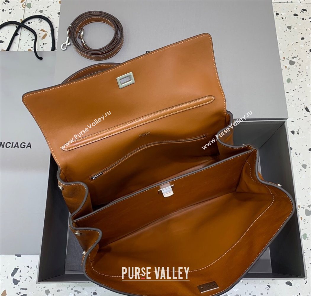 Balenciaga Rodeo Medium Handbag in smooth calfskin Brown/Silver 2024 78972 (JM-250626076)