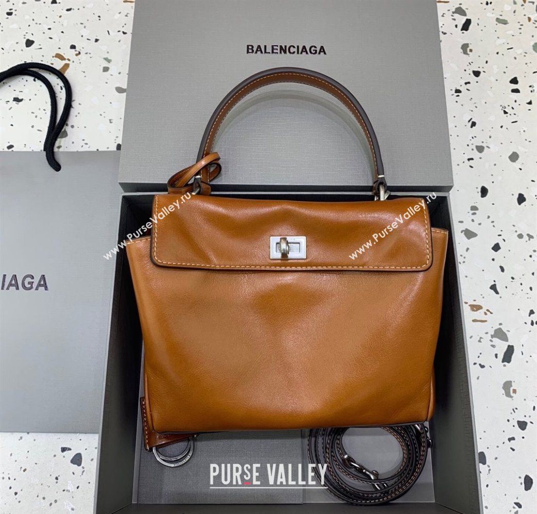 Balenciaga Rodeo Mini Handbag in smooth calfskin Brown/Silver 2024 78972 (JM-250626077)