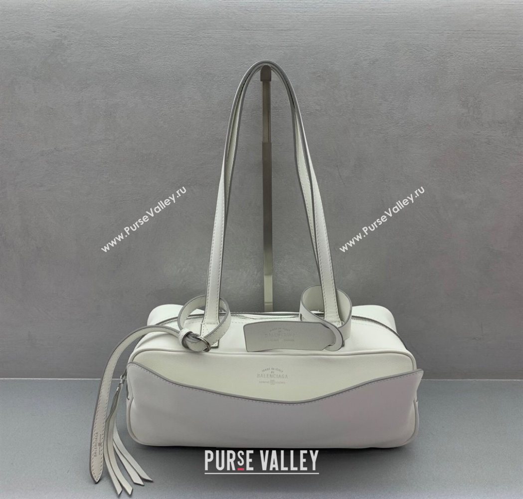 Balenciaga Carrie Bowling Bag Small in White calfskin aged-silver hardware 2025 (JM-250626080)