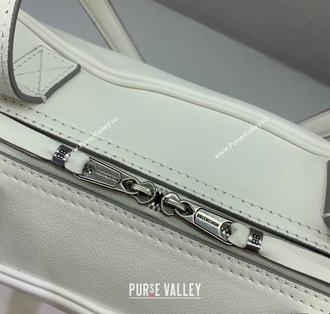 Balenciaga Carrie Bowling Bag Small in White calfskin aged-silver hardware 2025 (JM-250626080)