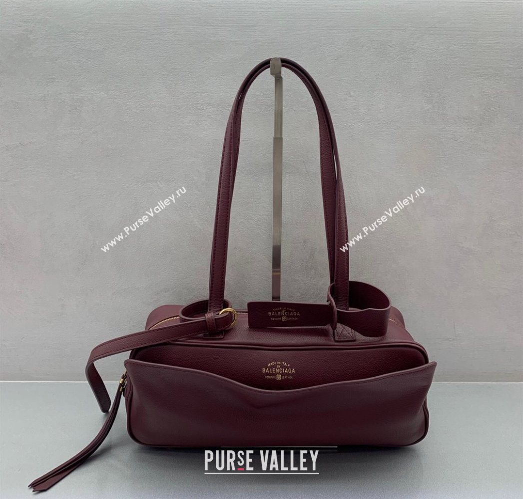 Balenciaga Carrie Bowling Bag Small in Burgundy calfskin aged-gold hardware 2025 (JM-250626082)