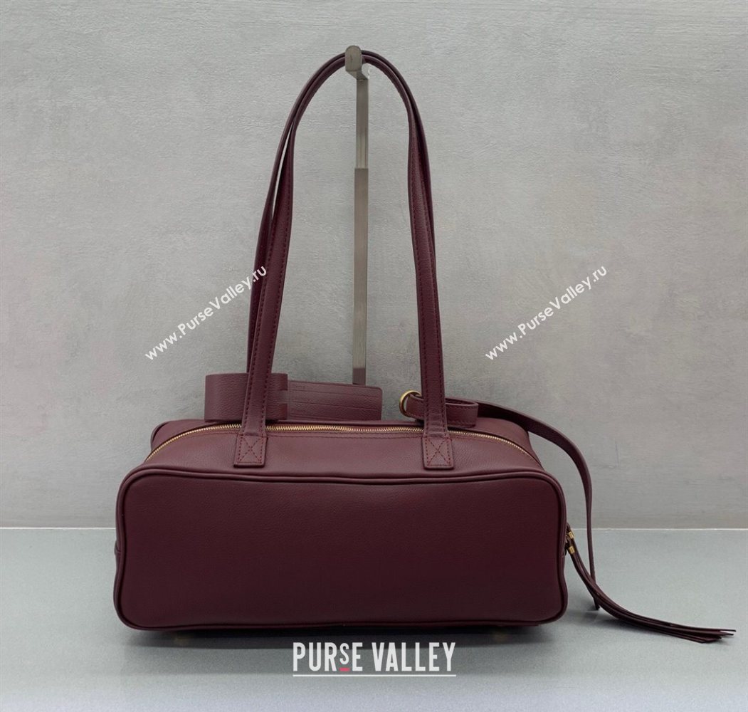 Balenciaga Carrie Bowling Bag Small in Burgundy calfskin aged-gold hardware 2025 (JM-250626082)