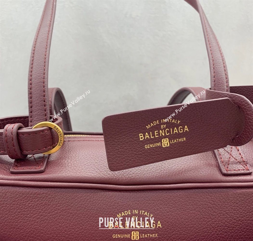 Balenciaga Carrie Bowling Bag Small in Burgundy calfskin aged-gold hardware 2025 (JM-250626082)