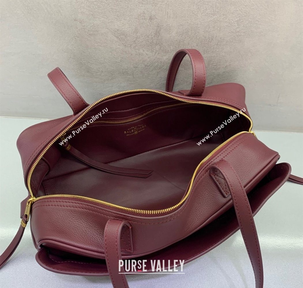 Balenciaga Carrie Bowling Bag Small in Burgundy calfskin aged-gold hardware 2025 (JM-250626082)