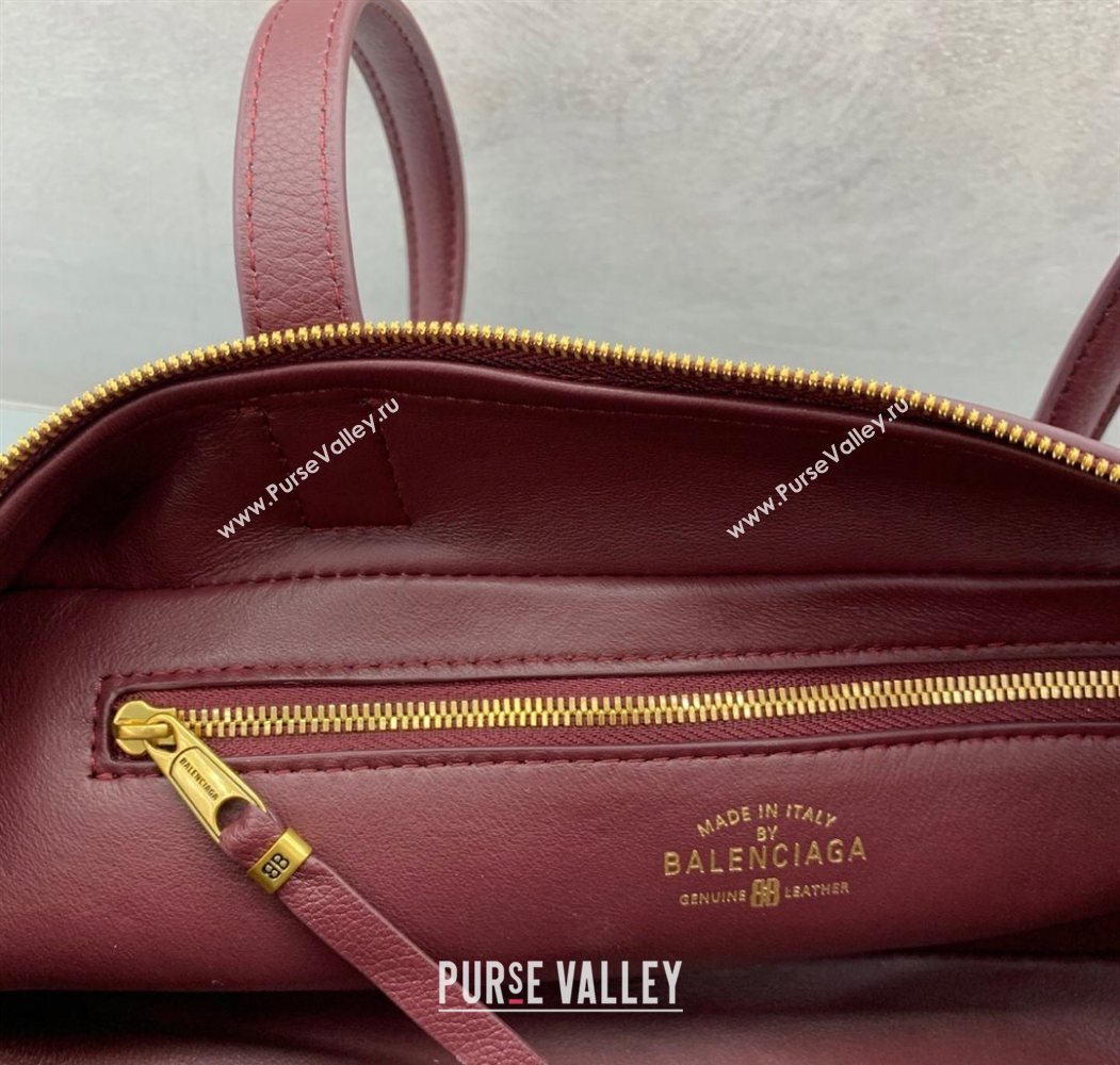 Balenciaga Carrie Bowling Bag Small in Burgundy calfskin aged-gold hardware 2025 (JM-250626082)
