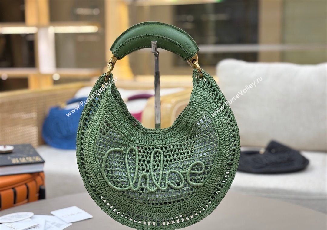 Chloe Summer Banana hobo bag in raffia straw Green 2025 1668 (YY-250626083)