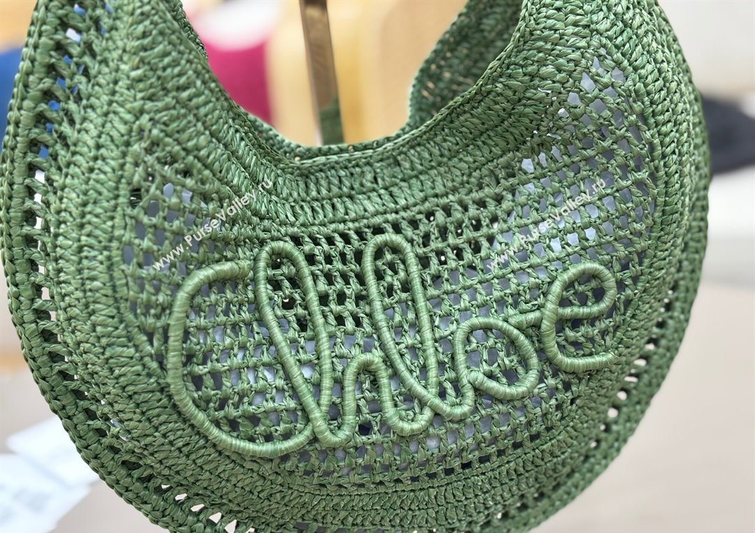 Chloe Summer Banana hobo bag in raffia straw Green 2025 1668 (YY-250626083)