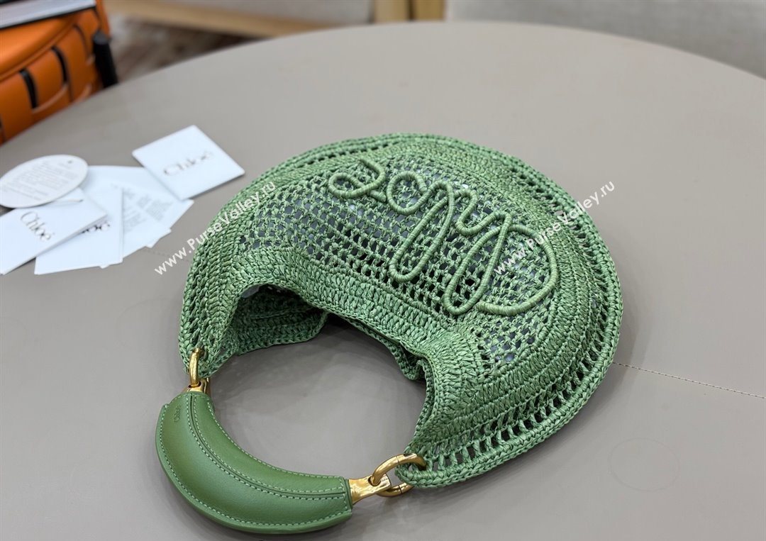 Chloe Summer Banana hobo bag in raffia straw Green 2025 1668 (YY-250626083)