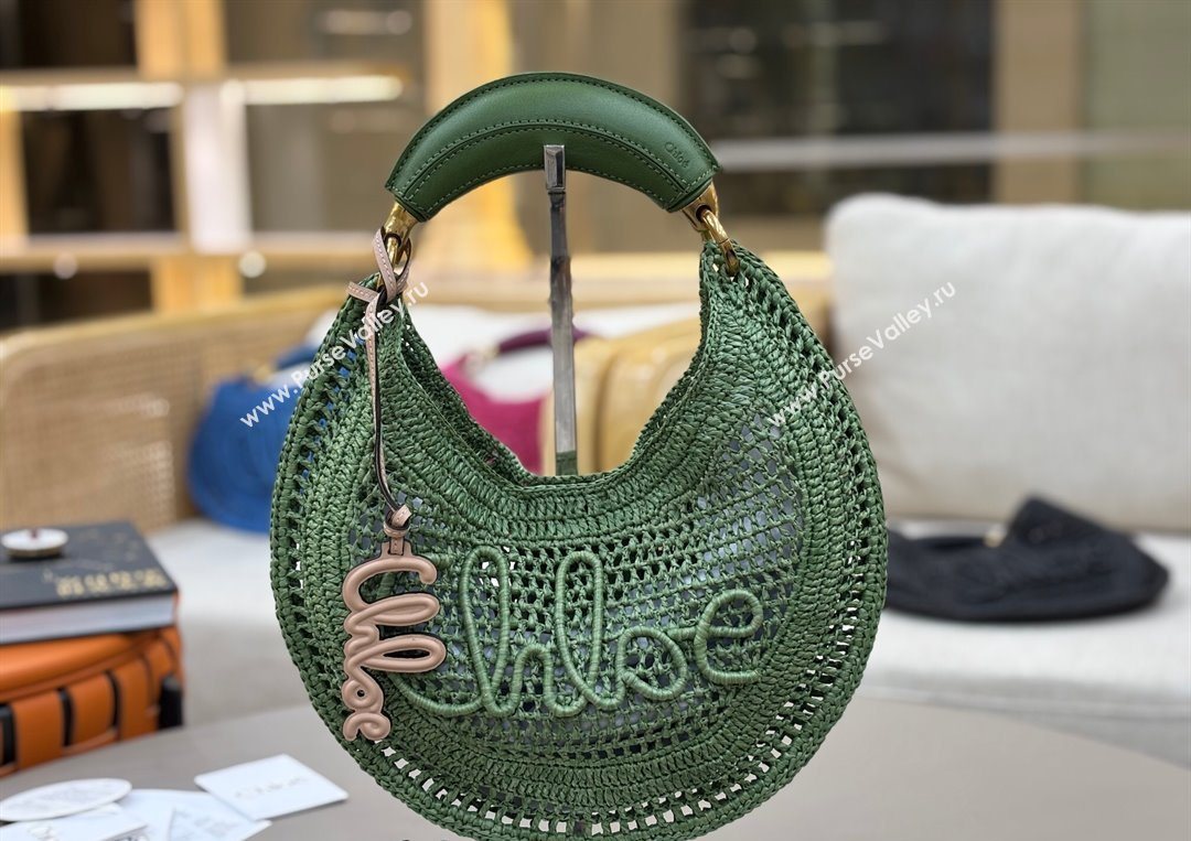 Chloe Summer Banana hobo bag in raffia straw Green 2025 1668 (YY-250626083)