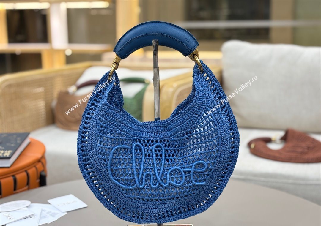 Chloe Summer Banana hobo bag in raffia straw Blue 2025 1668 (YY-250626084)