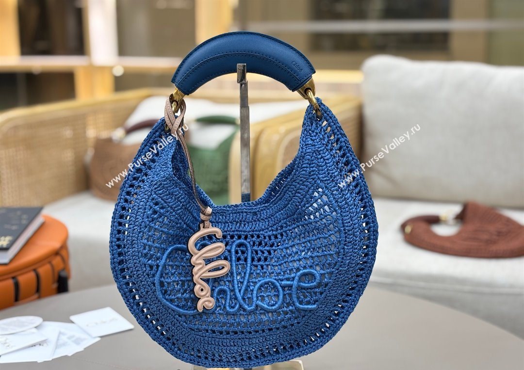 Chloe Summer Banana hobo bag in raffia straw Blue 2025 1668 (YY-250626084)