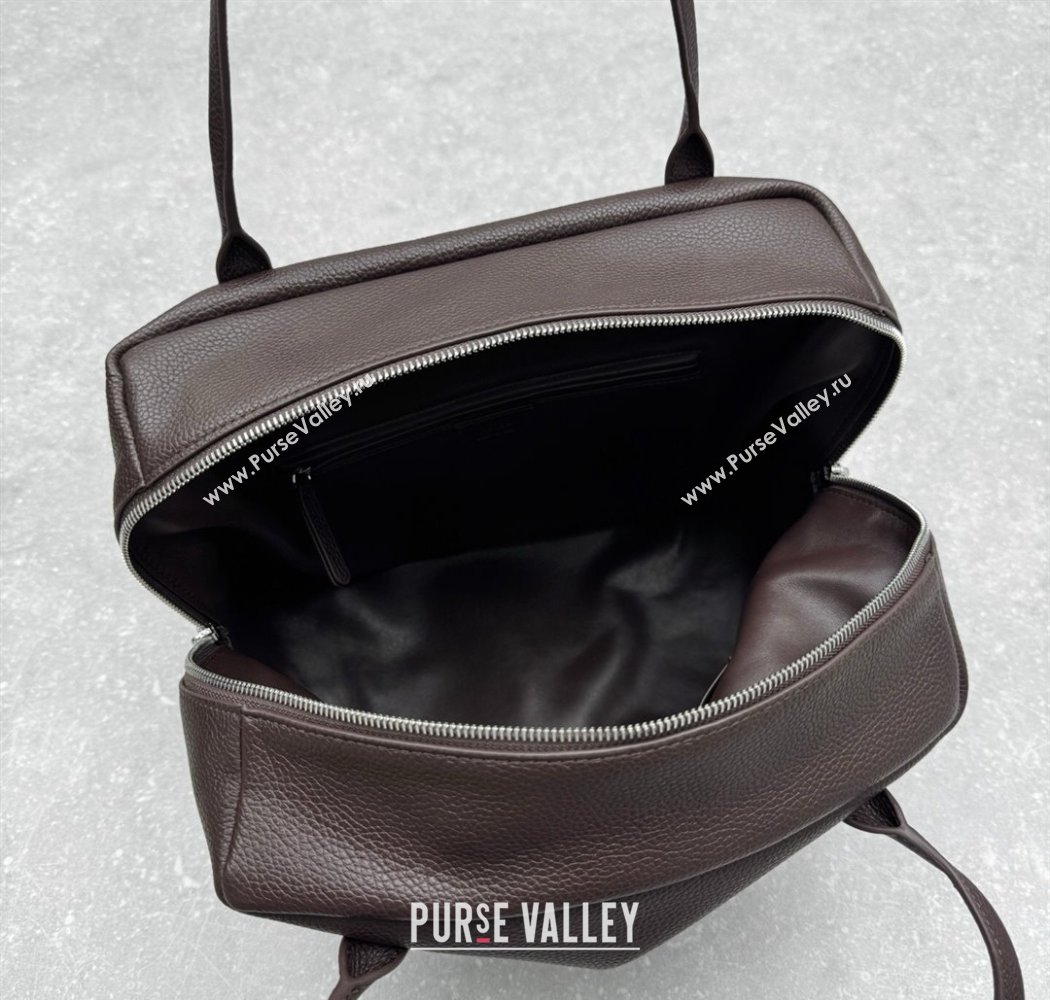 The Row Henri Shoulder Bag in Grained Leather Chocolate Brown 2025 1884 (ningm-250927020)