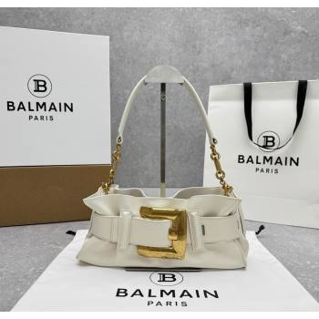 Balmain Small Anthem bag in calfskin leather with buckle White 2025 0444 (ningm-250927002)