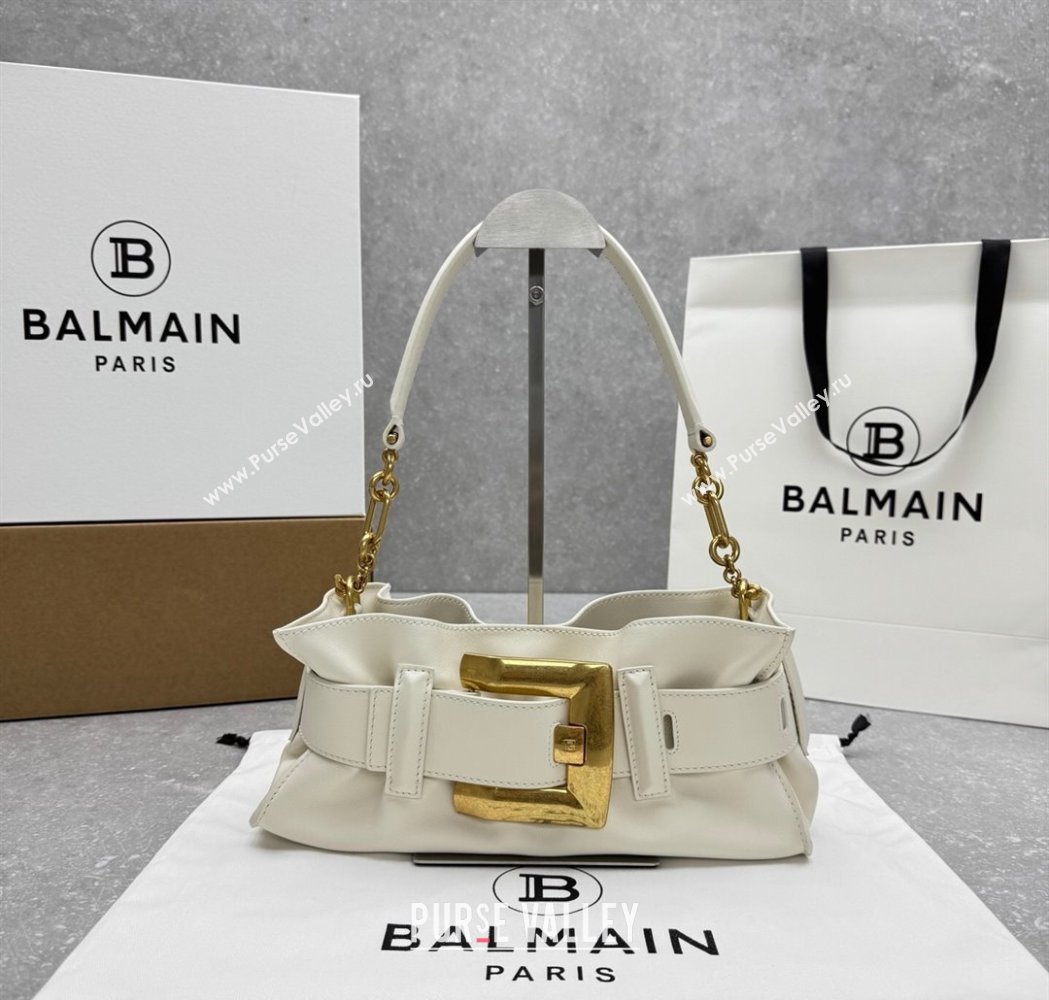 Balmain Small Anthem bag in calfskin leather with buckle White 2025 0444 (ningm-250927002)