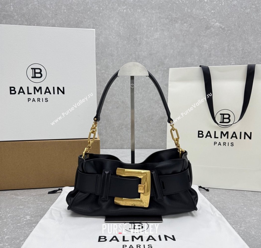 Balmain Small Anthem bag in calfskin leather with buckle Black 2025 0444 (ningm-250927003)