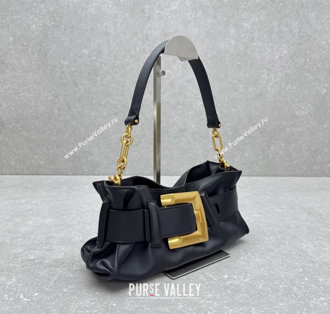 Balmain Small Anthem bag in calfskin leather with buckle Black 2025 0444 (ningm-250927003)