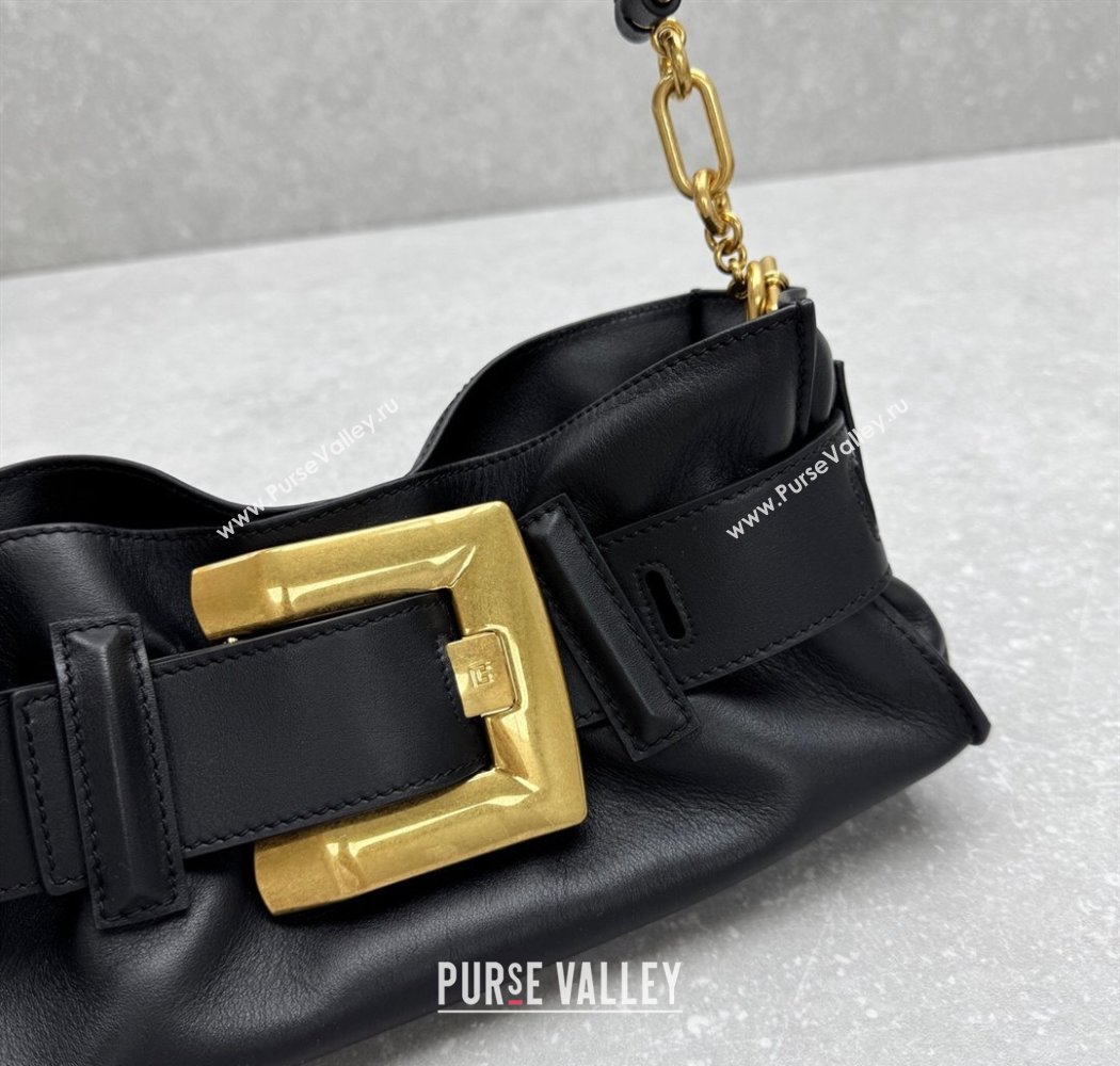 Balmain Small Anthem bag in calfskin leather with buckle Black 2025 0444 (ningm-250927003)