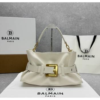 Balmain Medium Anthem bag in calfskin leather with buckle White 2025 0444 (ningm-250927004)