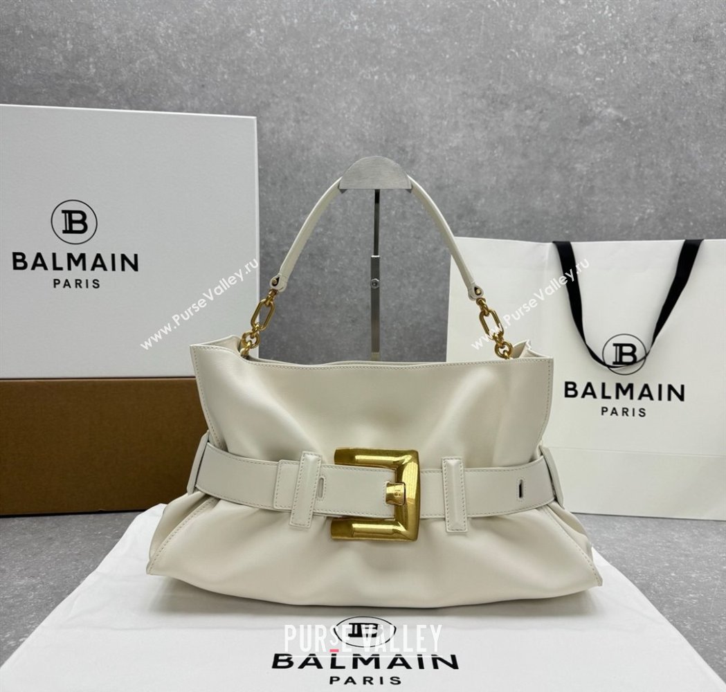 Balmain Medium Anthem bag in calfskin leather with buckle White 2025 0444 (ningm-250927004)