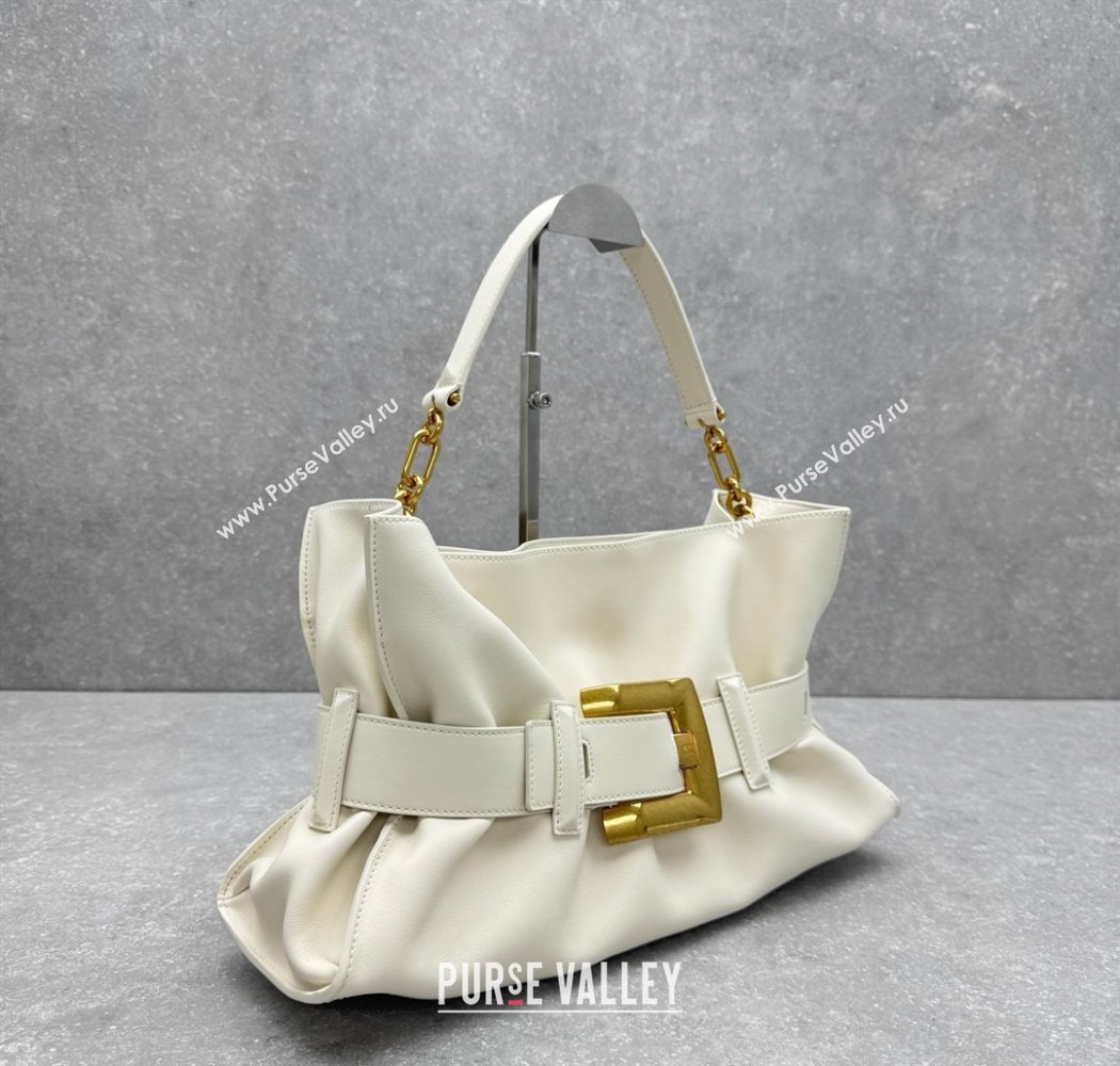 Balmain Medium Anthem bag in calfskin leather with buckle White 2025 0444 (ningm-250927004)