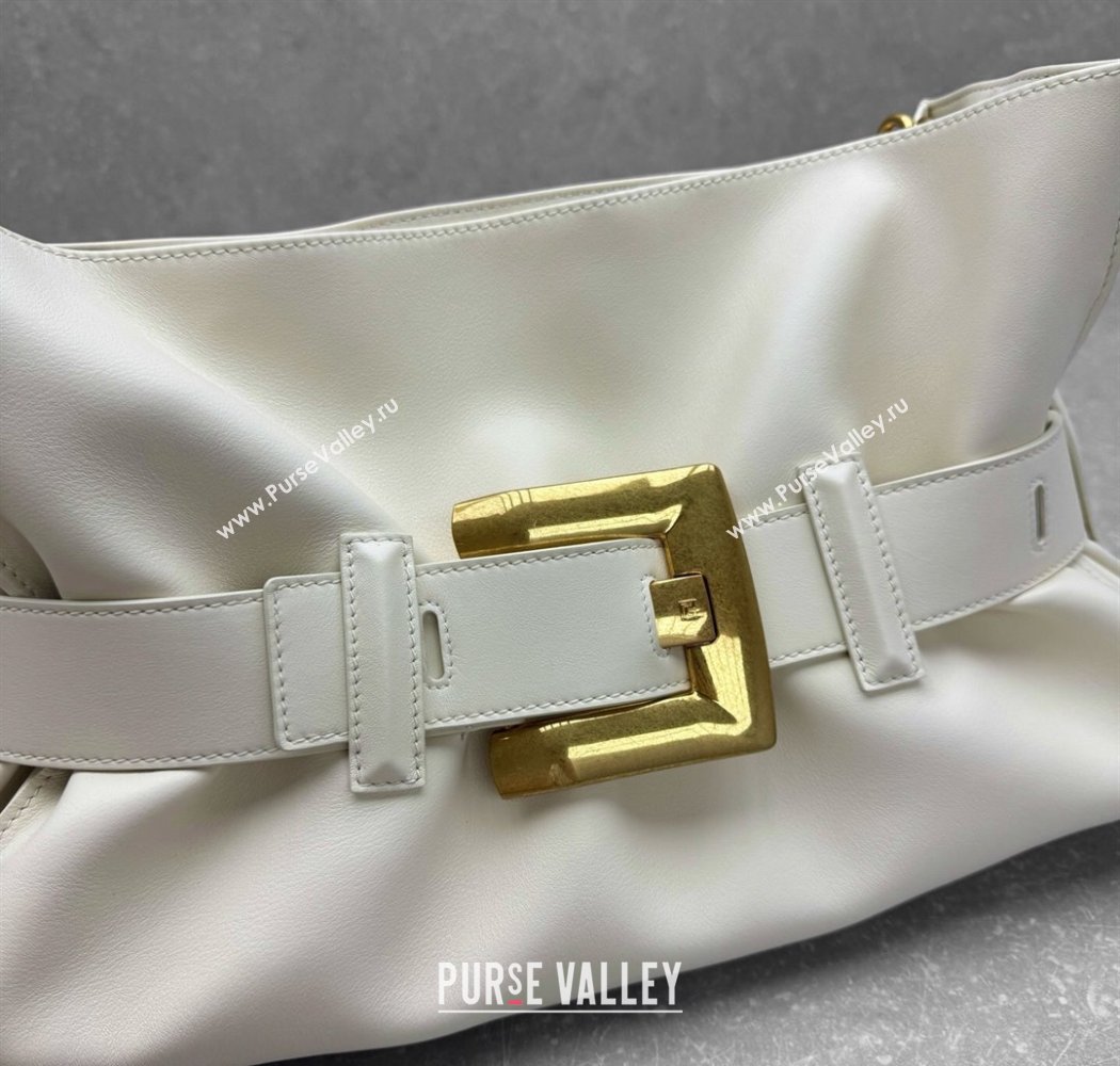 Balmain Medium Anthem bag in calfskin leather with buckle White 2025 0444 (ningm-250927004)