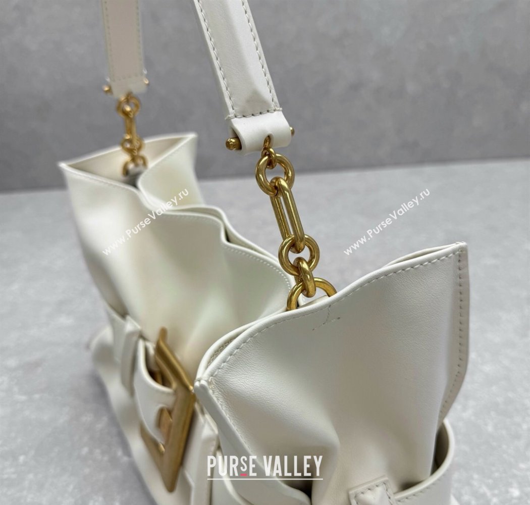 Balmain Medium Anthem bag in calfskin leather with buckle White 2025 0444 (ningm-250927004)