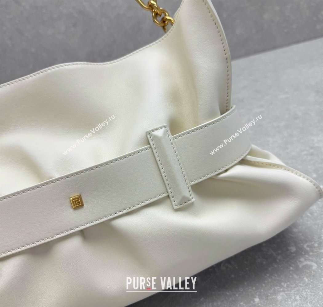 Balmain Medium Anthem bag in calfskin leather with buckle White 2025 0444 (ningm-250927004)