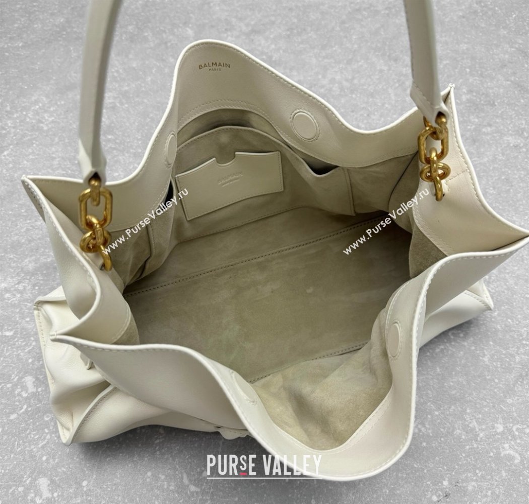 Balmain Medium Anthem bag in calfskin leather with buckle White 2025 0444 (ningm-250927004)