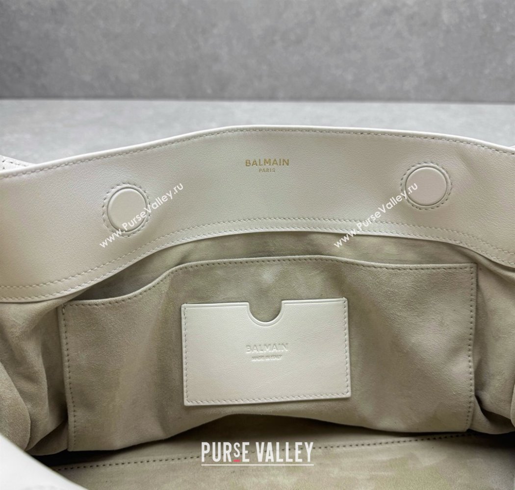 Balmain Medium Anthem bag in calfskin leather with buckle White 2025 0444 (ningm-250927004)