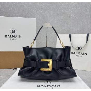 Balmain Medium Anthem bag in calfskin leather with buckle Black 2025 0444 (ningm-250927005)
