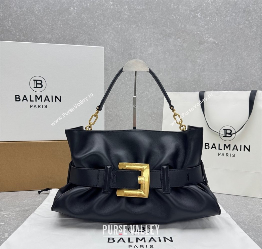Balmain Medium Anthem bag in calfskin leather with buckle Black 2025 0444 (ningm-250927005)