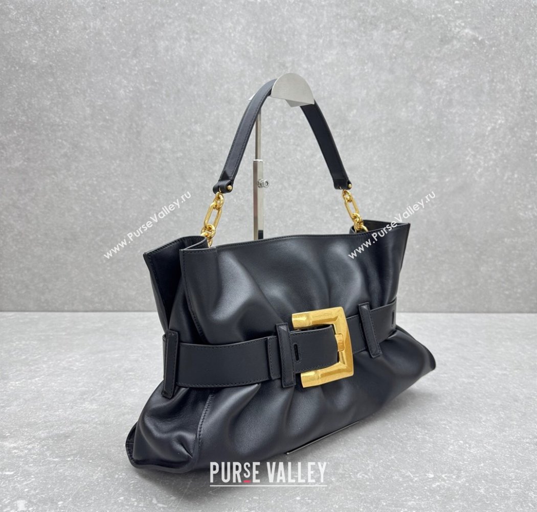 Balmain Medium Anthem bag in calfskin leather with buckle Black 2025 0444 (ningm-250927005)