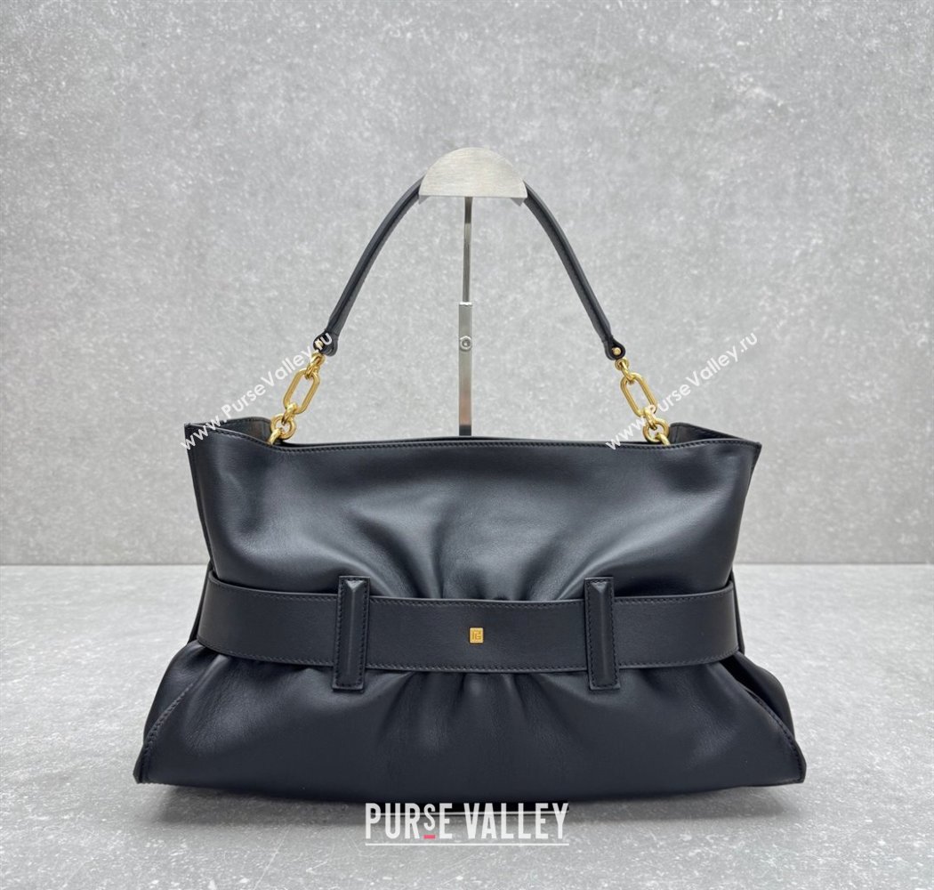 Balmain Medium Anthem bag in calfskin leather with buckle Black 2025 0444 (ningm-250927005)