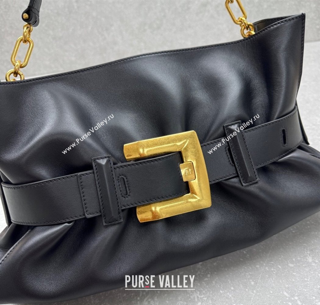 Balmain Medium Anthem bag in calfskin leather with buckle Black 2025 0444 (ningm-250927005)