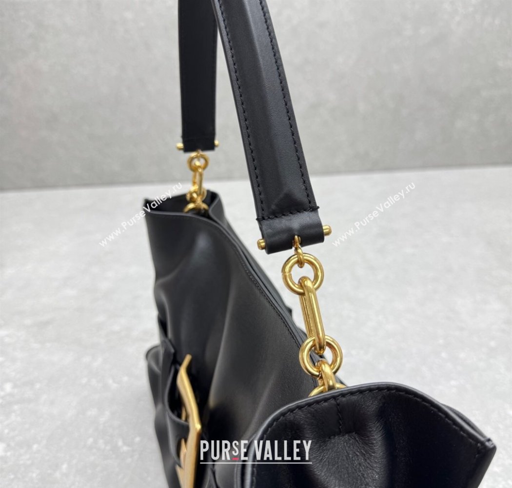 Balmain Medium Anthem bag in calfskin leather with buckle Black 2025 0444 (ningm-250927005)