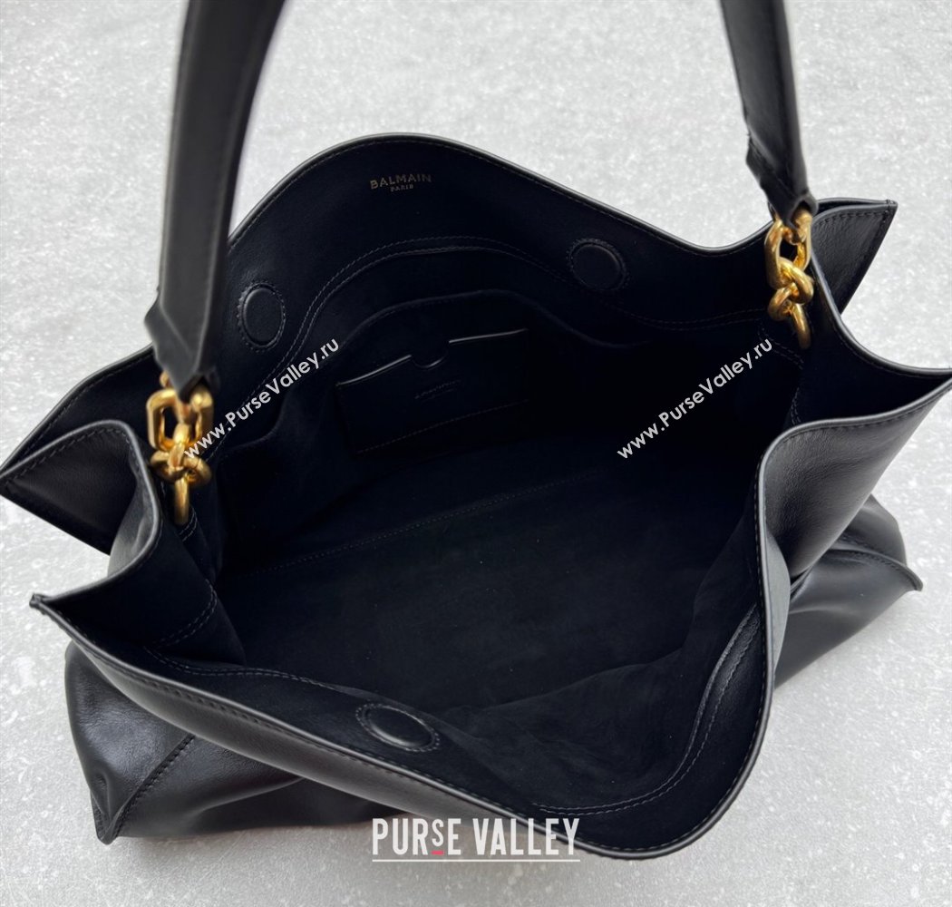 Balmain Medium Anthem bag in calfskin leather with buckle Black 2025 0444 (ningm-250927005)