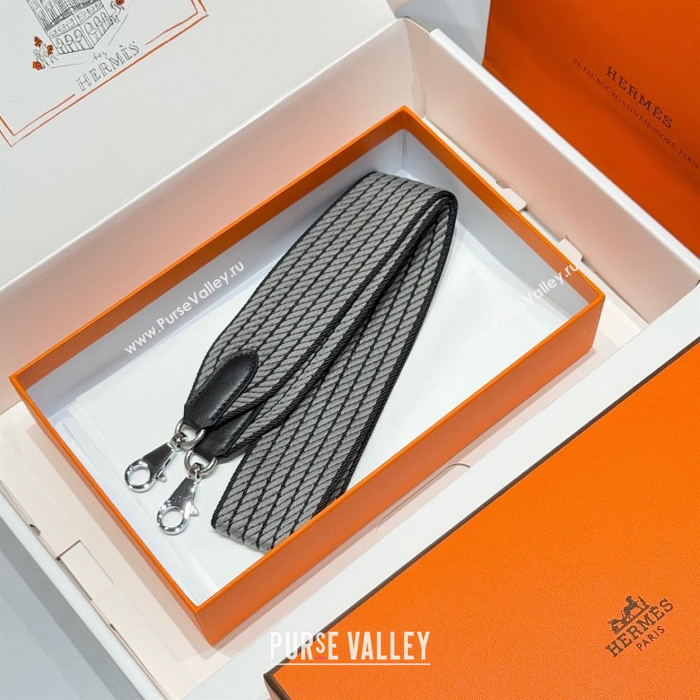 Hermes Canvas Bag Strap 5x85cm Grey/Black/Silver 2025 (FL-250701064)
