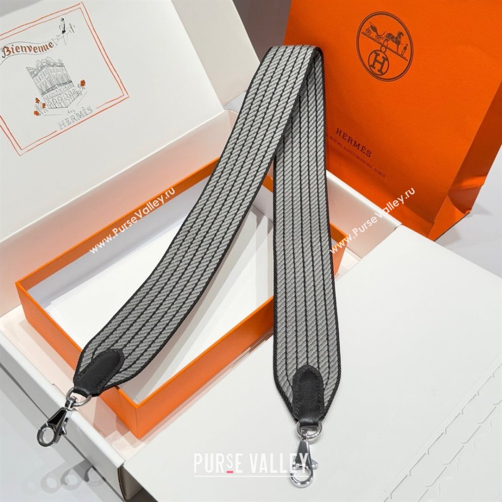 Hermes Canvas Bag Strap 5x85cm Grey/Black/Silver 2025 (FL-250701064)