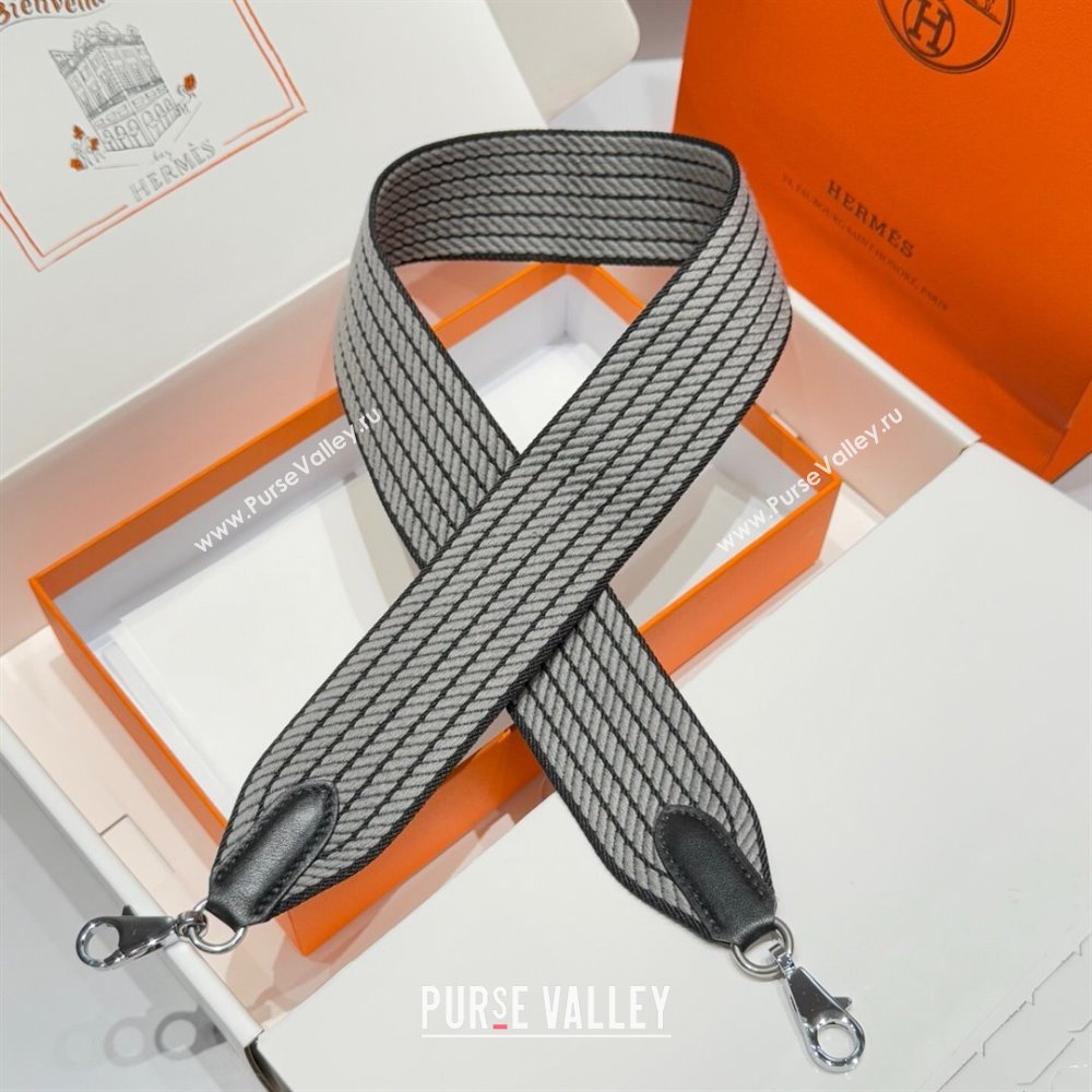Hermes Canvas Bag Strap 5x85cm Grey/Black/Silver 2025 (FL-250701064)