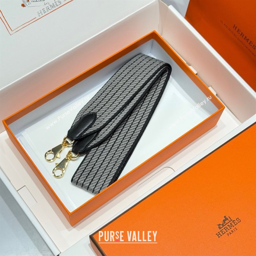 Hermes Canvas Bag Strap 5x85cm Grey/Black/Gold 2025 (FL-250701065)
