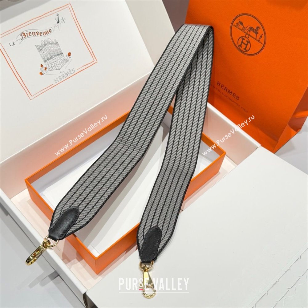 Hermes Canvas Bag Strap 5x85cm Grey/Black/Gold 2025 (FL-250701065)