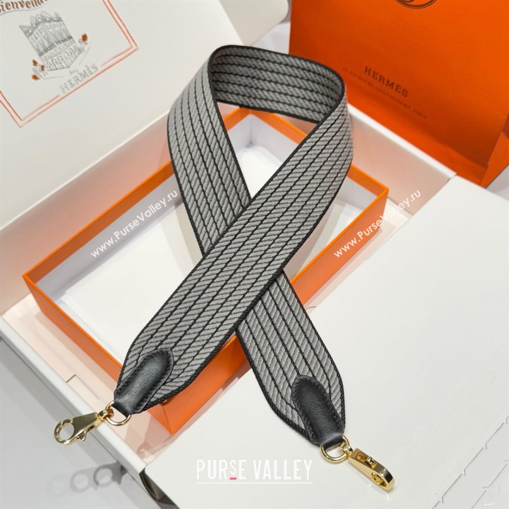 Hermes Canvas Bag Strap 5x85cm Grey/Black/Gold 2025 (FL-250701065)