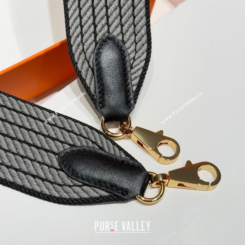 Hermes Canvas Bag Strap 5x85cm Grey/Black/Gold 2025 (FL-250701065)